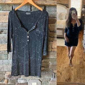 Anthropologie POL Washed Black Extra Long Henley Top Mini Dress Grunge